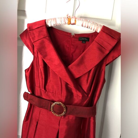 Tahari ASL cocktail Taffeta midi Dress back zipper with belt size 14 - Picture 5 of 14